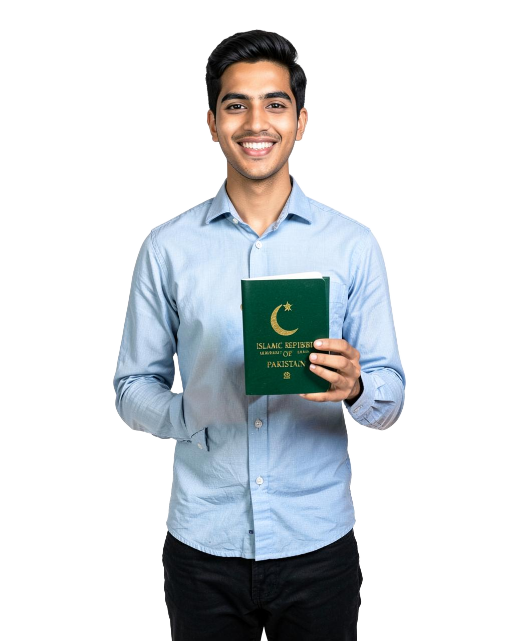 Highmark International student holding a passport